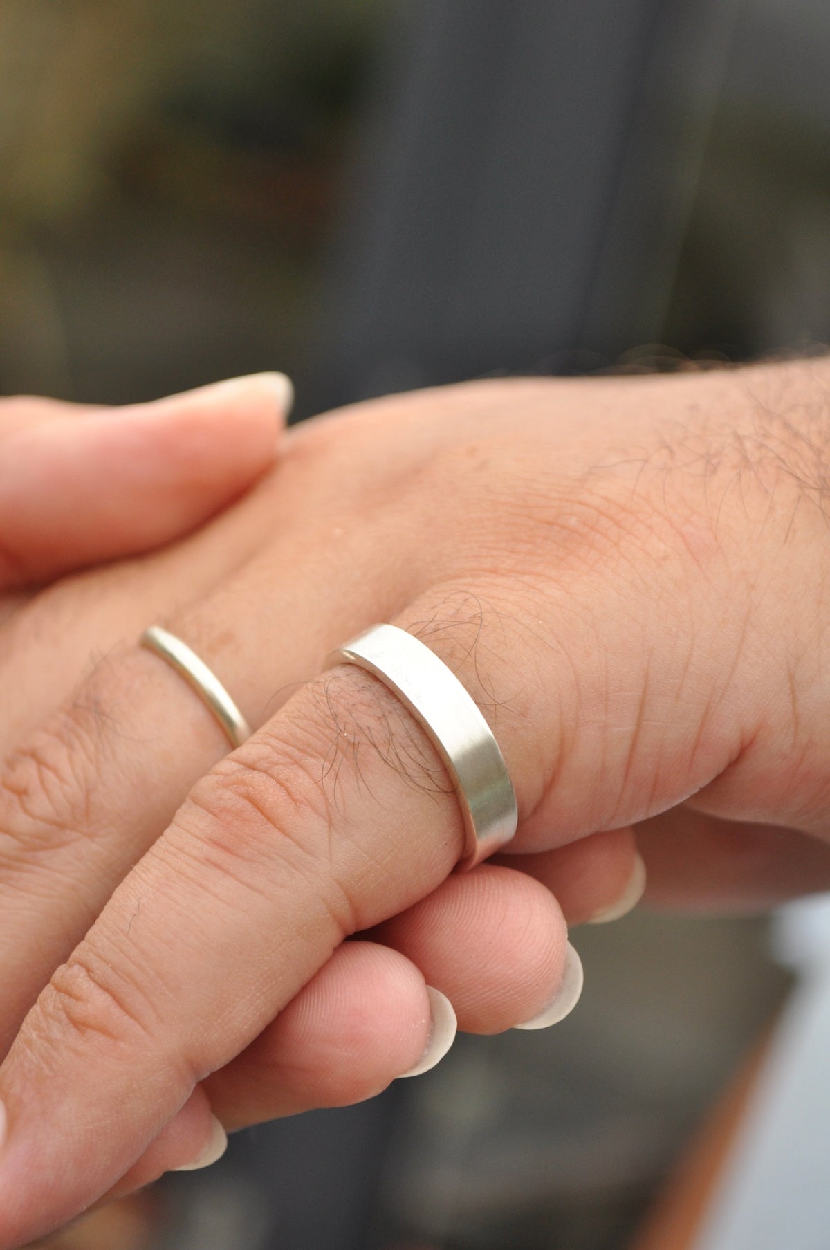 Mens chunky personalised ring on hand